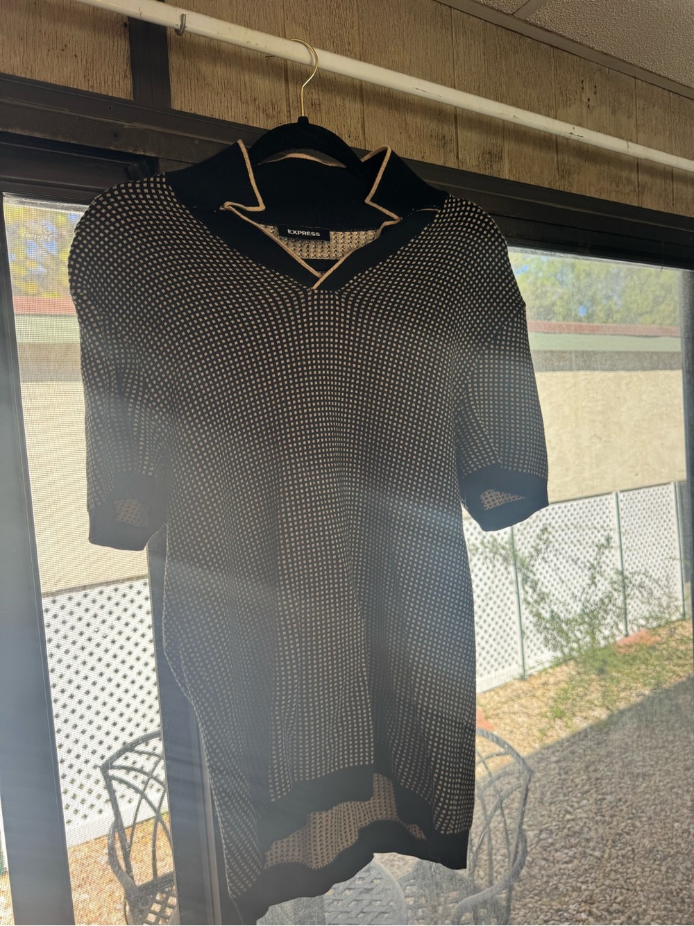 Express Black and Cream Dotted Knit Polo Shirt